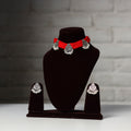 Red - thread work german silver necklace set 04