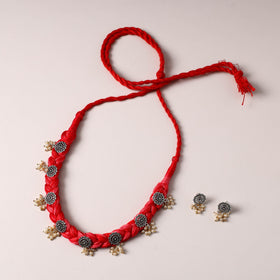 Red - thread work german silver necklace set 11