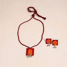 Red - thread work gs fabart necklace set 06 - handcrafted