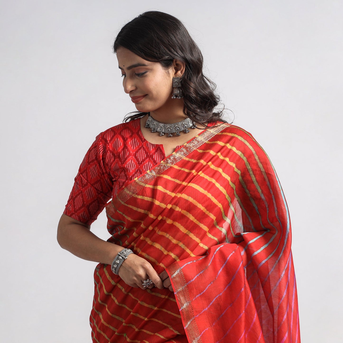  Leheriya Tie-Dye Chanderi Silk Saree with Zari Border 