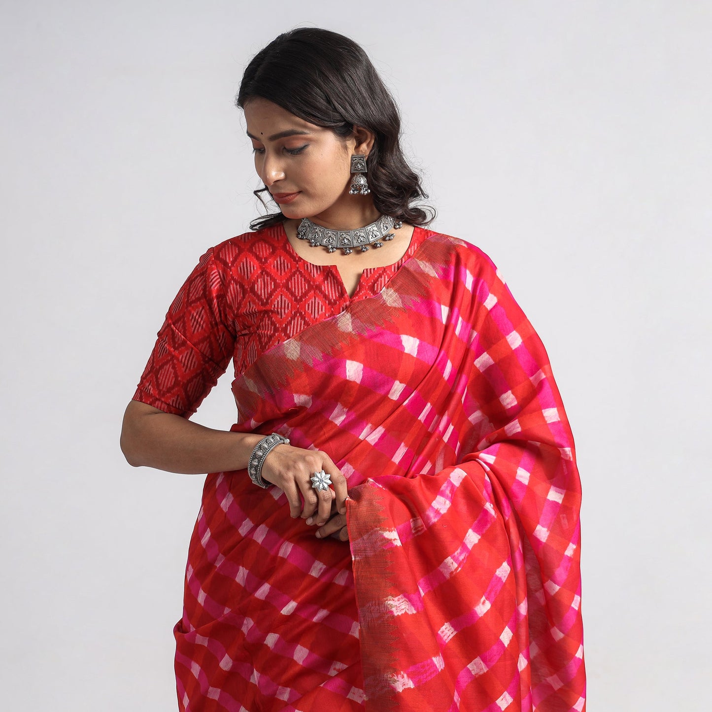 Buy Leheriya Tie-Dye Chanderi Silk Saree with Zari Border Online l iTokri.com