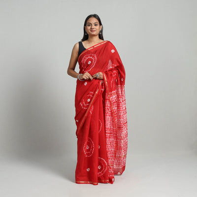 Red Elegant Tie & Dye Shibori Silk Saree Online in India