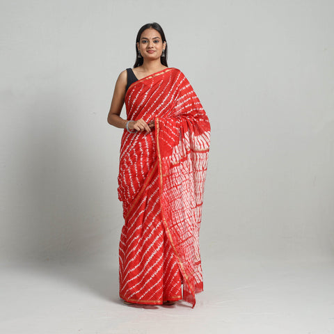 Red Elegant Tie & Dye Shibori Silk Saree Online in India