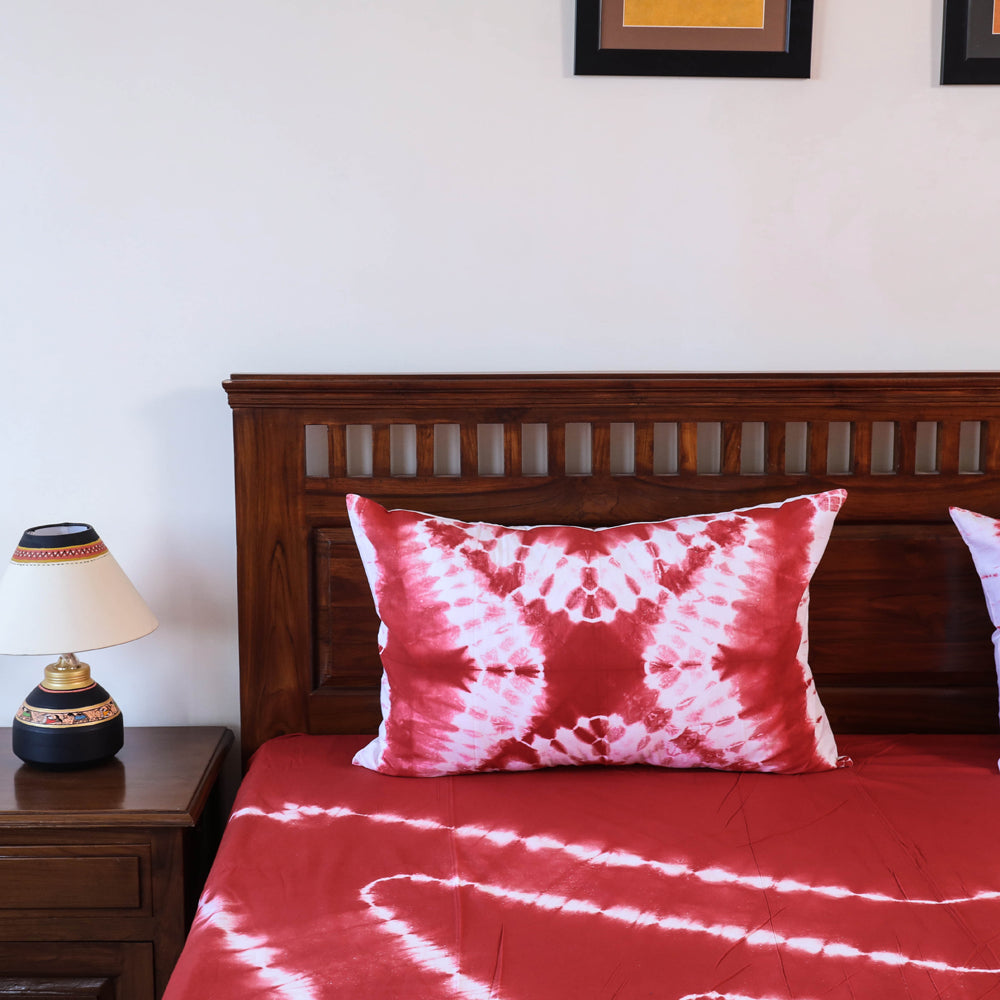 Red Tie & Dye Cotton Double Shibori Bed Sheet Set