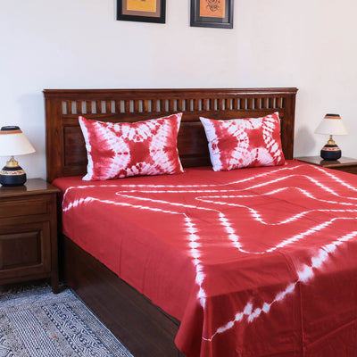 Red Tie & Dye Cotton Double Shibori Bed Sheet Set