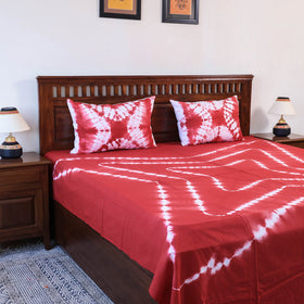 Red Tie & Dye Cotton Double Shibori Bed Sheet Set