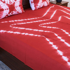 Red Tie & Dye Cotton Double Shibori Bed Sheet Set