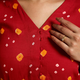 Buy Red Tie & Dye Cotton Flared Bandhani Dress