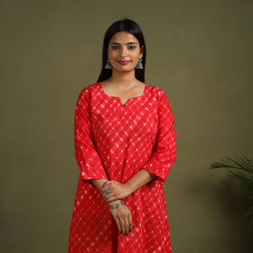  Red Tie-Dye Cotton A-Line Leheriya Kurta