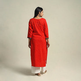 Red Tie-dye Cotton Patchwork Straight Bandhani Kurta for Women