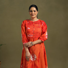 Red - tie-dye cotton pintuck shibori dress 01 - handcrafted