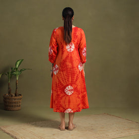 Red - tie-dye cotton pintuck shibori dress 01 - handcrafted