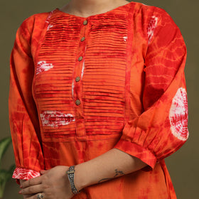 Red - tie-dye cotton pintuck shibori dress 01 - handcrafted