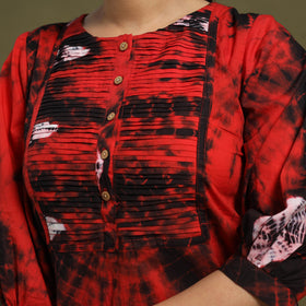 Red - tie-dye cotton pintuck shibori dress 02 - handcrafted