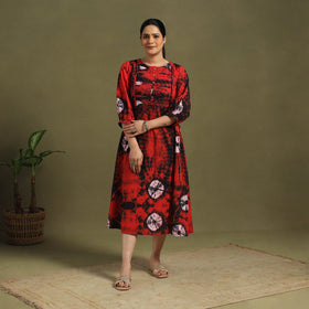 Red - tie-dye cotton pintuck shibori dress 02 - handcrafted