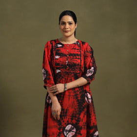 Red - tie-dye cotton pintuck shibori dress 02 - handcrafted