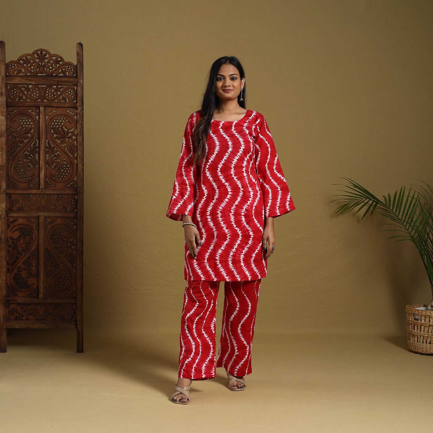 Buy Red Tie & Dye Cotton Shibori Co-Ord Set Online in India