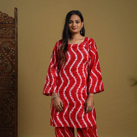 Buy Red Tie & Dye Cotton Shibori Co-Ord Set Online in India