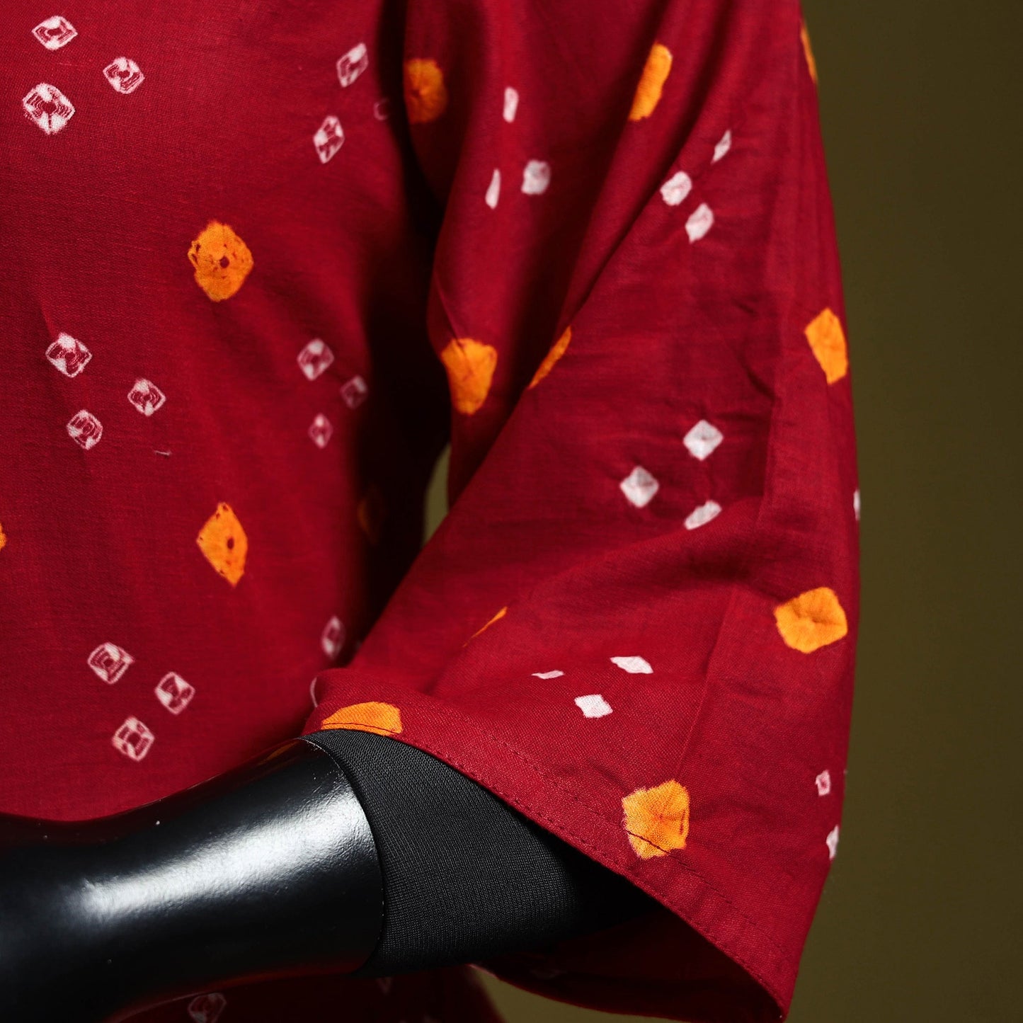 Red - tie-dye cotton short bandhani kurta 03 - handcrafted