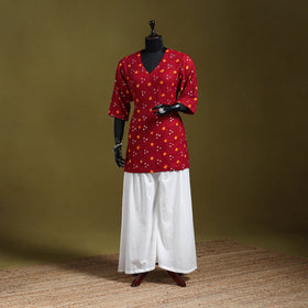 Red - tie-dye cotton short bandhani kurta 03 - handcrafted