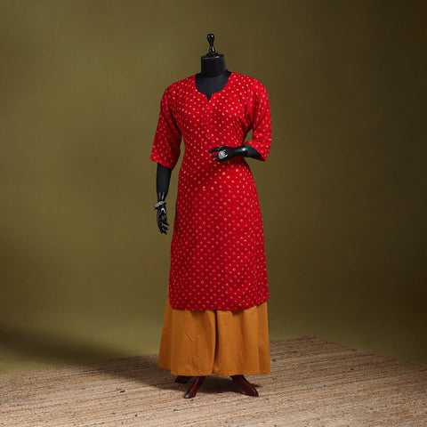 Red - tie-dye cotton straight bandhani kurta 09