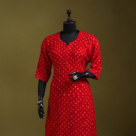 Red - tie-dye cotton straight bandhani kurta 09