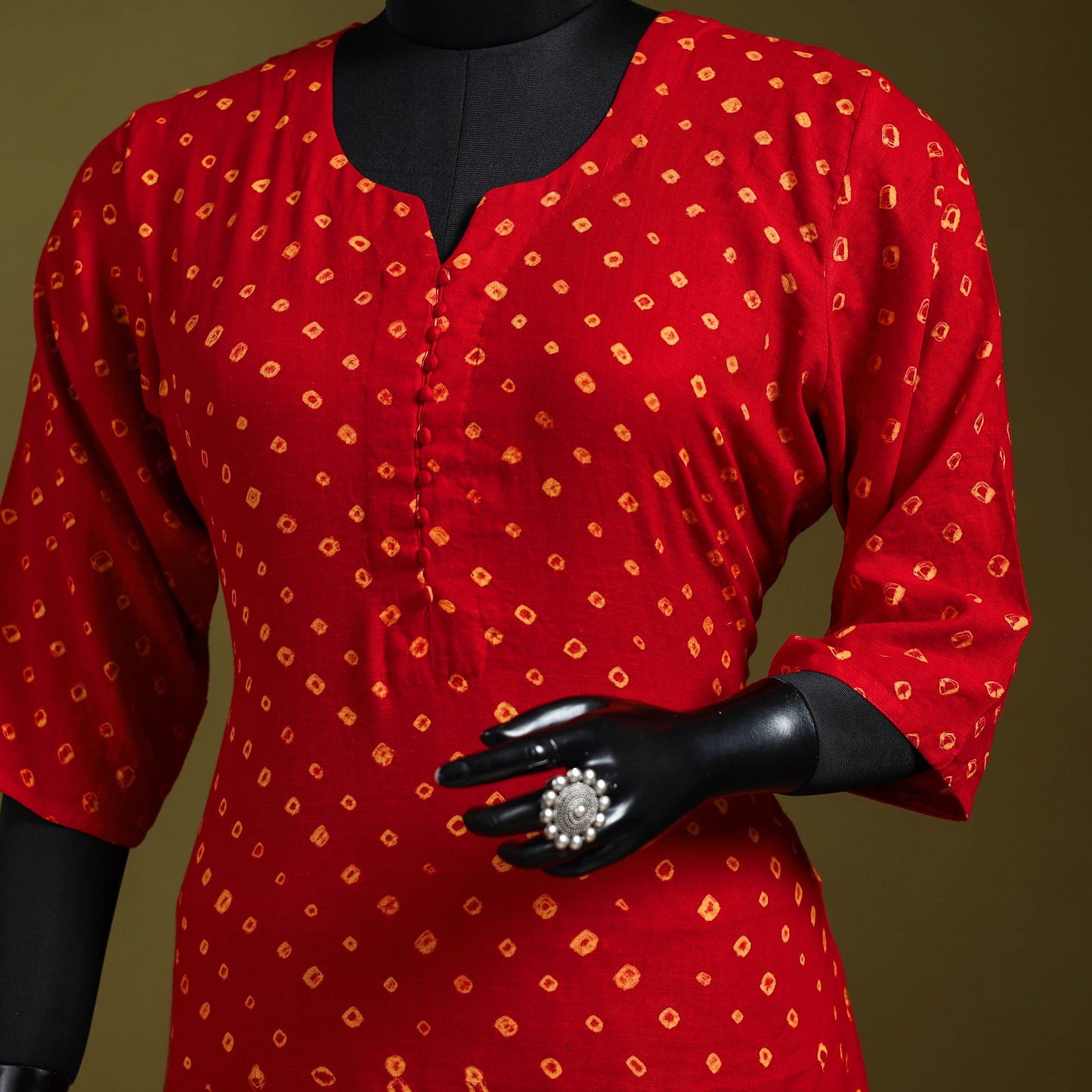 Red - tie-dye cotton straight bandhani kurta 09