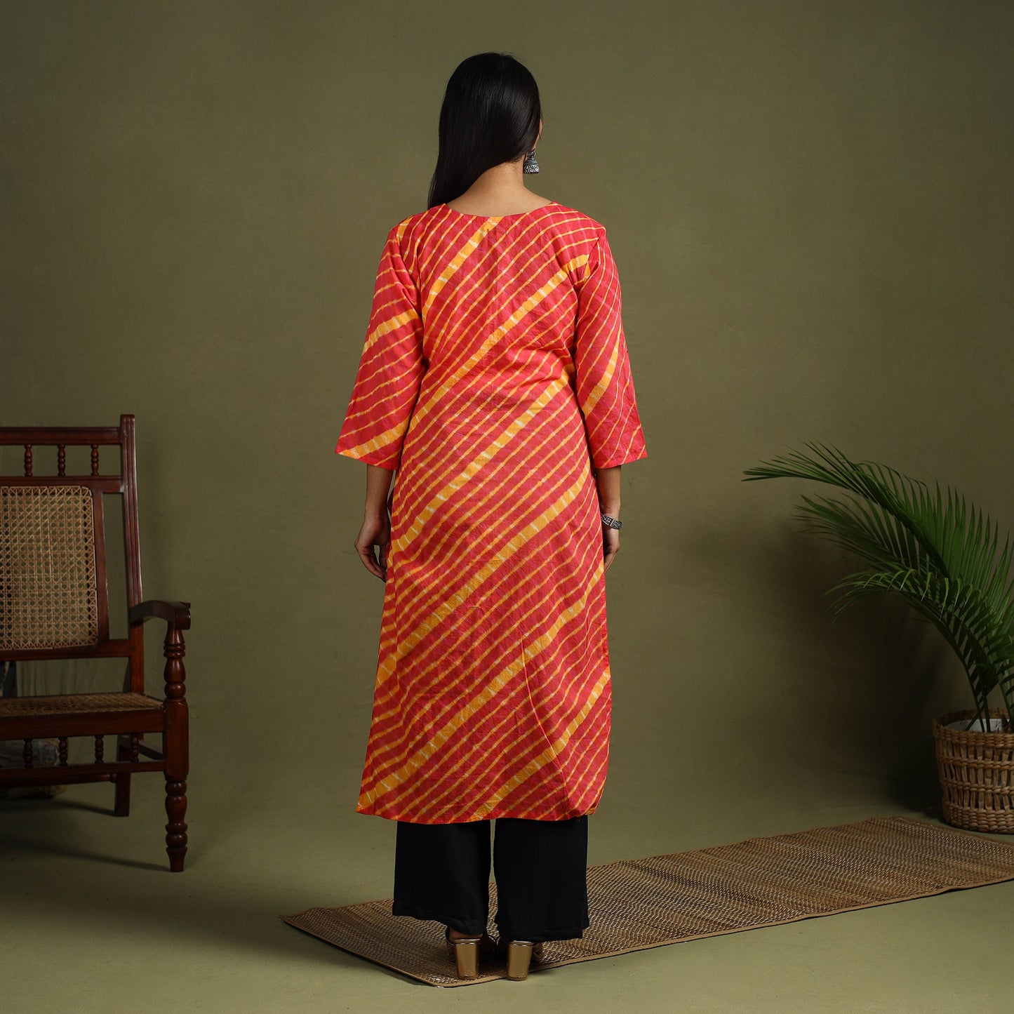 Buy Red Tie-Dye Cotton Straight Leheriya Kurta