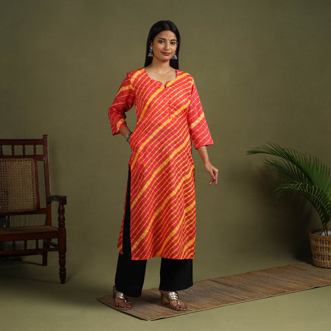Buy Red Tie-Dye Cotton Straight Leheriya Kurta