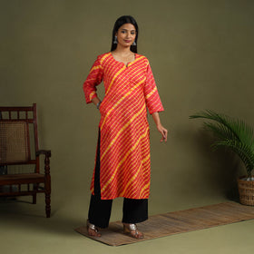 Buy Red Tie-Dye Cotton Straight Leheriya Kurta