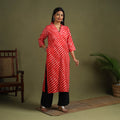  Red Tie-Dye Cotton Straight Leheriya Kurta