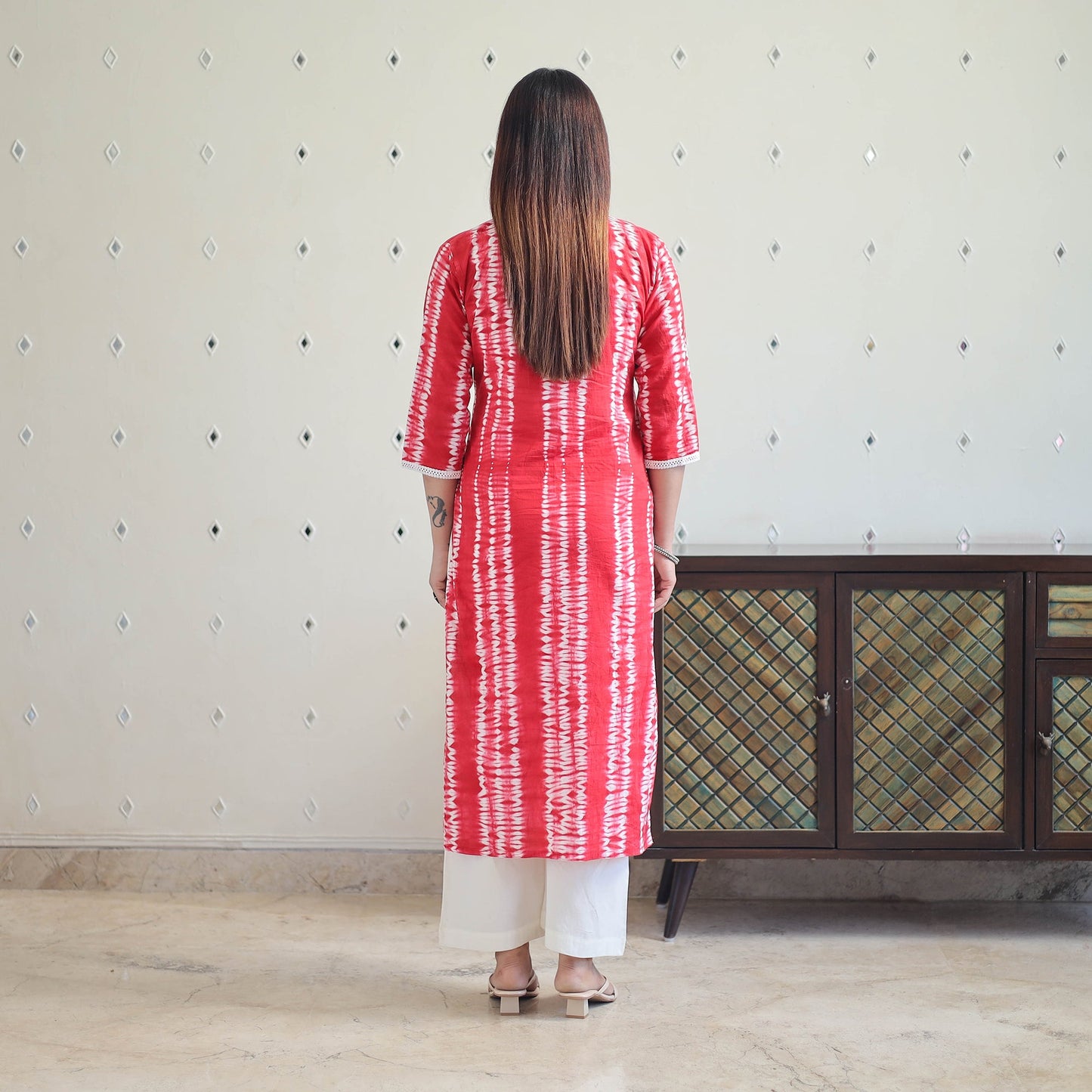  Red Tie & Dye Cotton Straight Shibori Kurta for Women