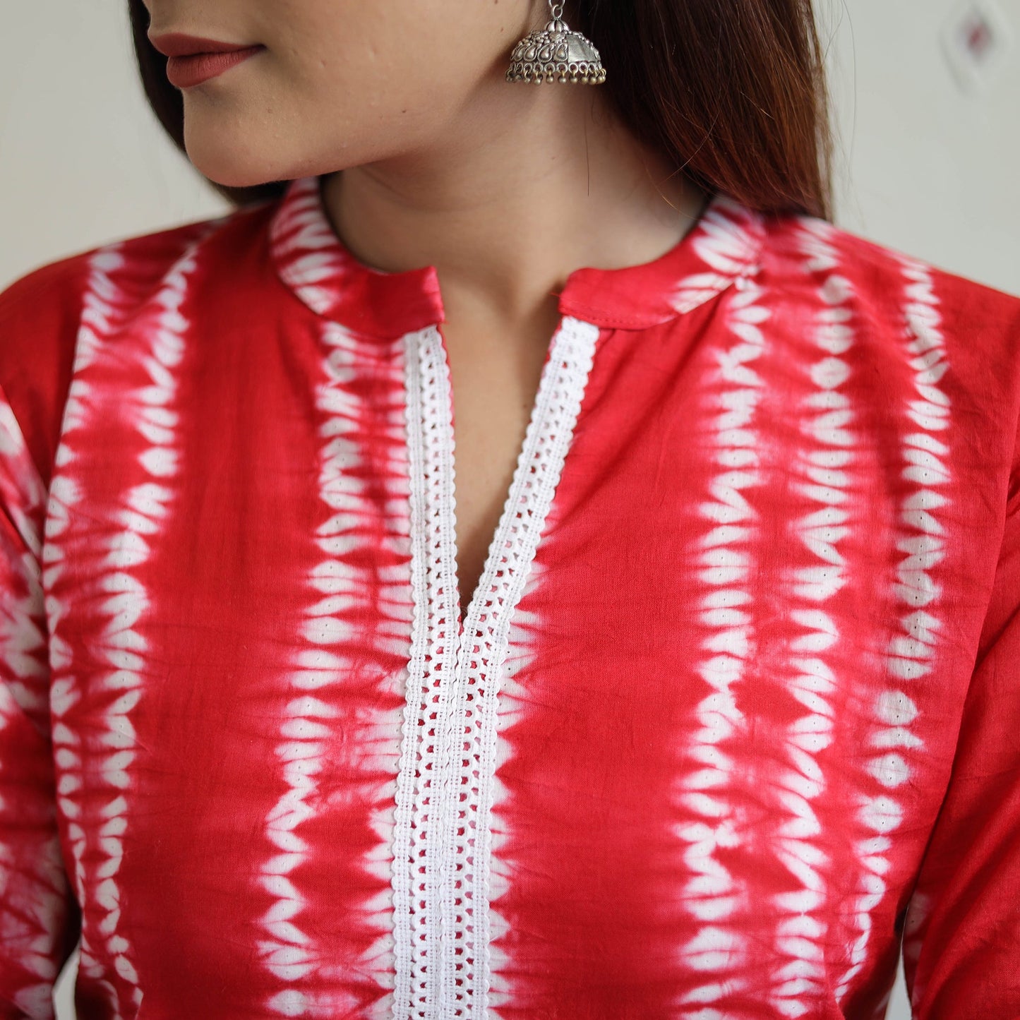  Red Tie & Dye Cotton Straight Shibori Kurta for Women