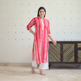  Red Tie & Dye Cotton Straight Shibori Kurta for Women