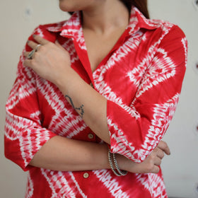 Red Tie & Dye Cotton Straight Shibori Kurta for Women