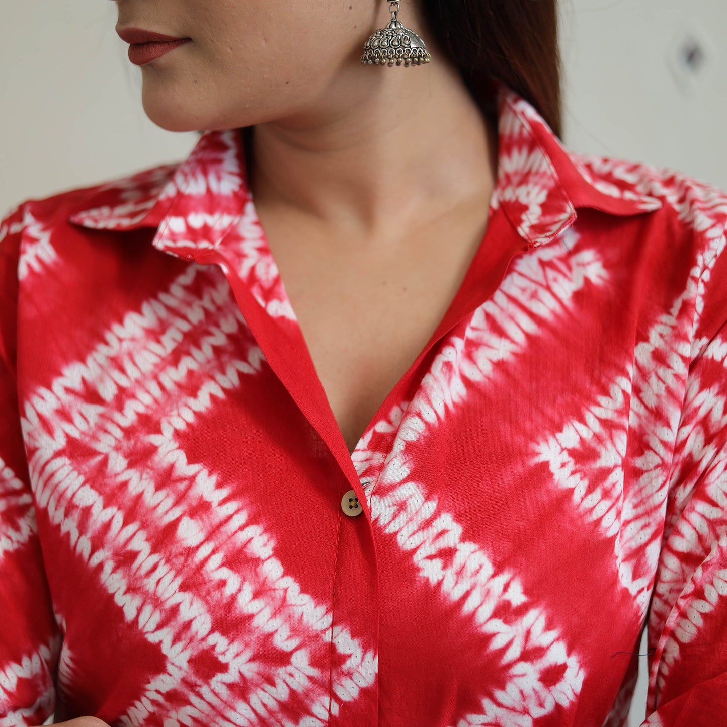  Red Tie & Dye Cotton Straight Shibori Kurta for Women