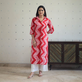 Red Tie & Dye Cotton Straight Shibori Kurta for Women
