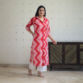  Red Tie & Dye Cotton Straight Shibori Kurta for Women