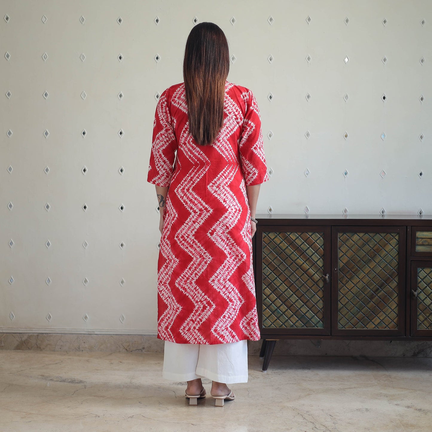  Red Tie & Dye Cotton Straight Shibori Kurta for Women