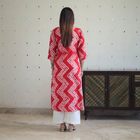  Red Tie & Dye Cotton Straight Shibori Kurta for Women