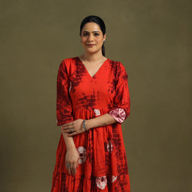Red - tie-dye cotton tiered shibori dress 09 - handcrafted