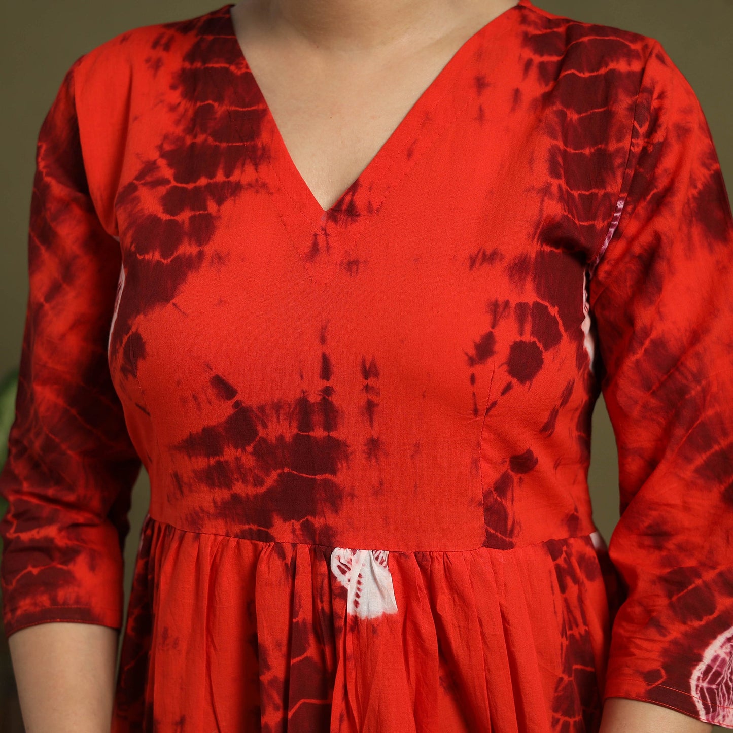 Red - tie-dye cotton tiered shibori dress 09 - handcrafted