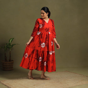 Red - tie-dye cotton tiered shibori dress 09 - handcrafted