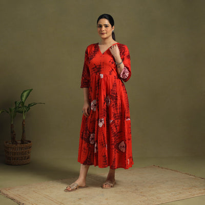 Red - tie-dye cotton tiered shibori dress 09 - handcrafted