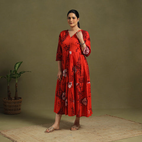 Red - tie-dye cotton tiered shibori dress 09 - handcrafted