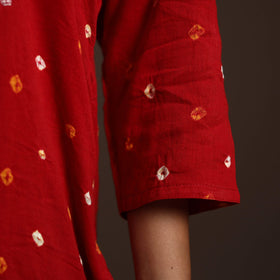 Red - tie-dye embroidered cotton bandhani kurta set (set