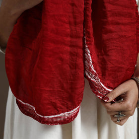  Red Tie & Dye Gajji Silk Shibori Stole 