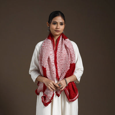  Red Tie & Dye Gajji Silk Shibori Stole 