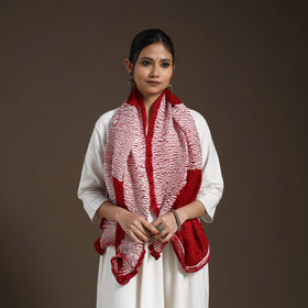  Red Tie & Dye Gajji Silk Shibori Stole 