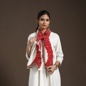 Red - tie & dye gajji silk shibori stole 19 - handcrafted